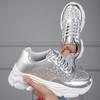 Fashion Shiny Silver Women Casual Shoes Leather Platform Sports Shoes Woman Glitter Bling Sneakers Black Flat Sneakers Skateboard Shoes