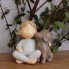 Girl Dog Resin Figurine Kids Puppy Statue Sculpture Home Desk Office Desktop Decoration Ornament Christmas Lovers Memorial Gift