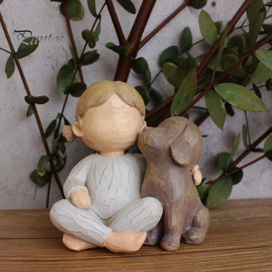 Girl Dog Resin Figurine Kids Puppy Statue Sculpture Home Desk Office Desktop Decoration Ornament Christmas Lovers Memorial Gift