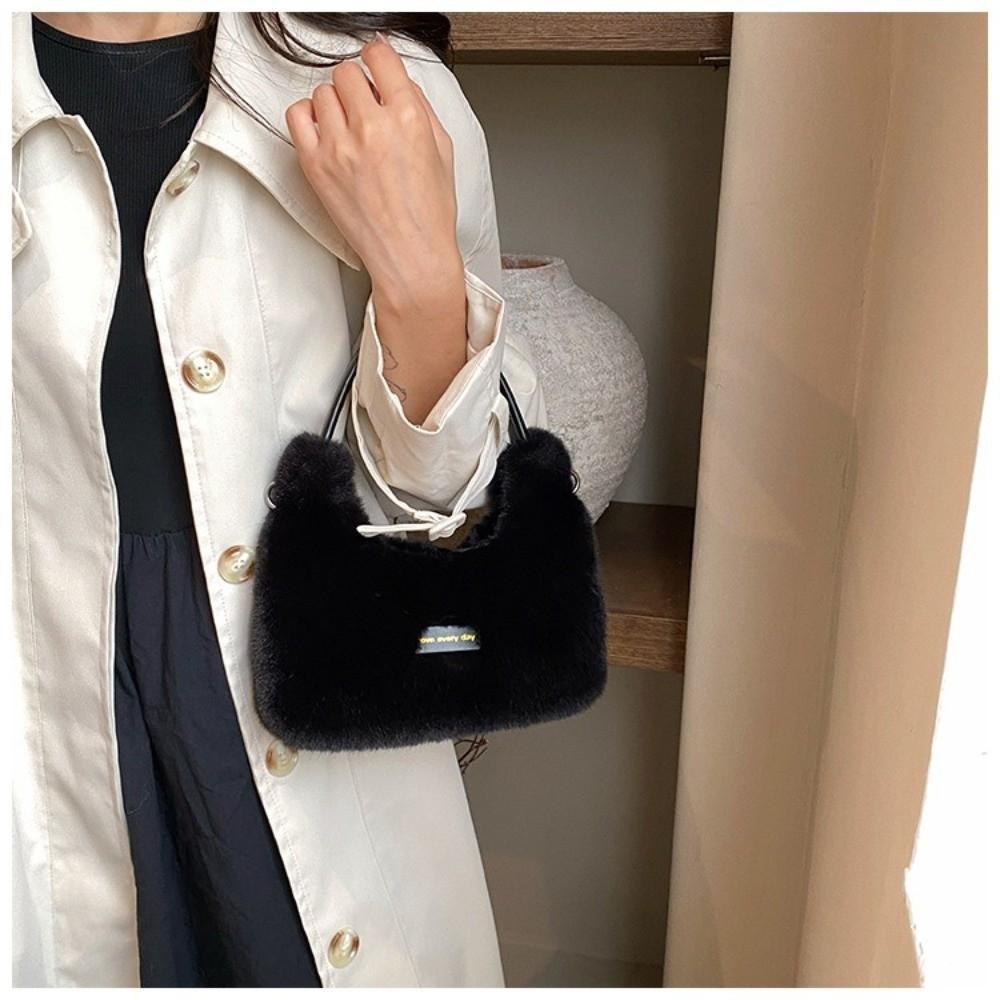 Winter New Luxury Faux Fur Ladies Shoulder Bag Soft Fluffy Female Crossbody Bag Solid Color Large Capacity Plush Tote Bag
