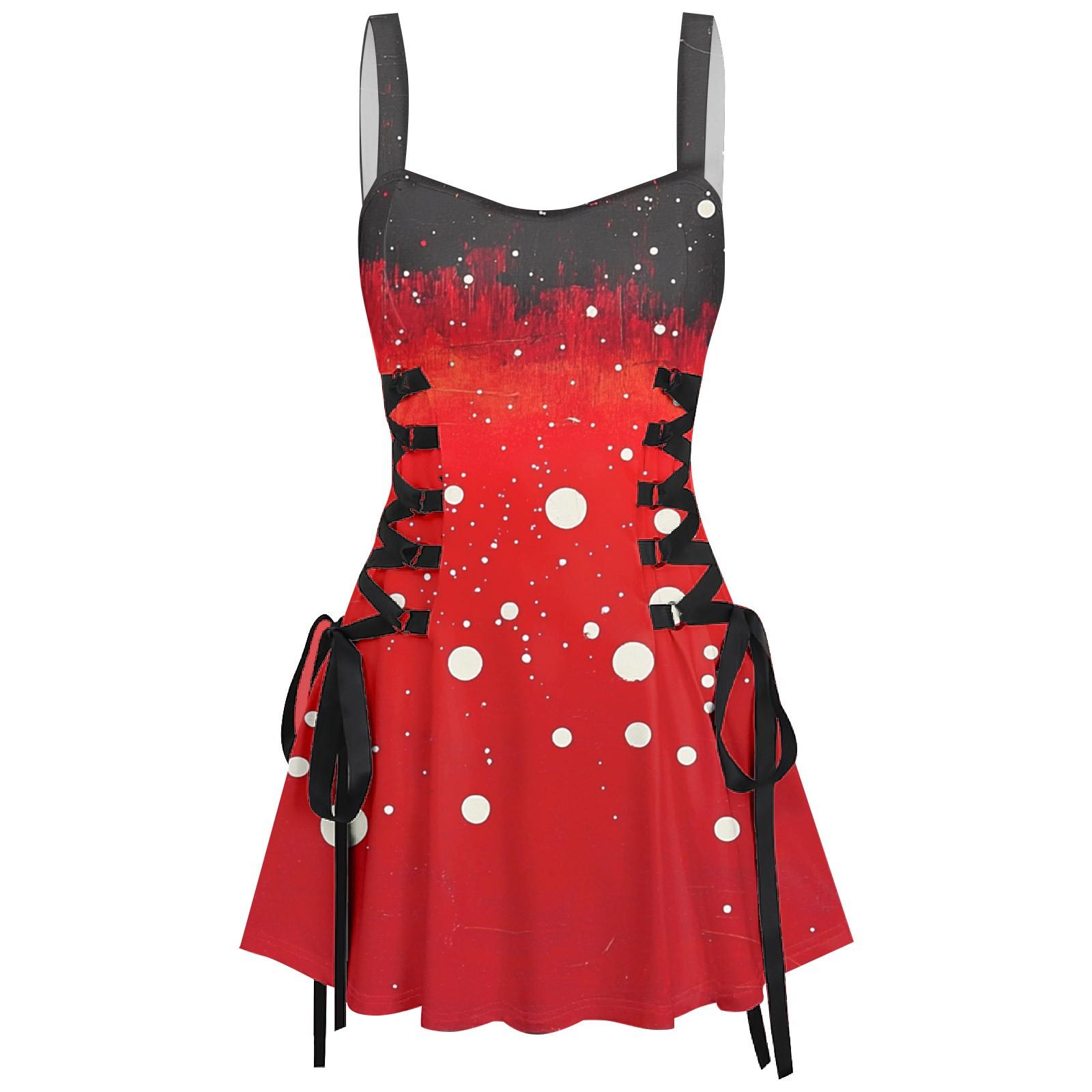 

Жіноча повсякденна мода з різдвяним принтом, сексуальна ремінець, коротка ретро-сукня, ретро-спідниця XL червоний