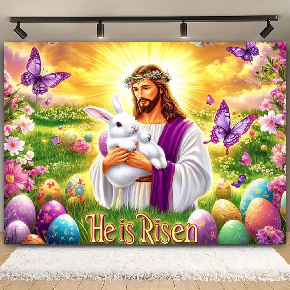 Easter Religion Jesus Theme Party Decoration Photography Background, Easter Egg Rabbit Banner Photography Studio Backdrop Cloth