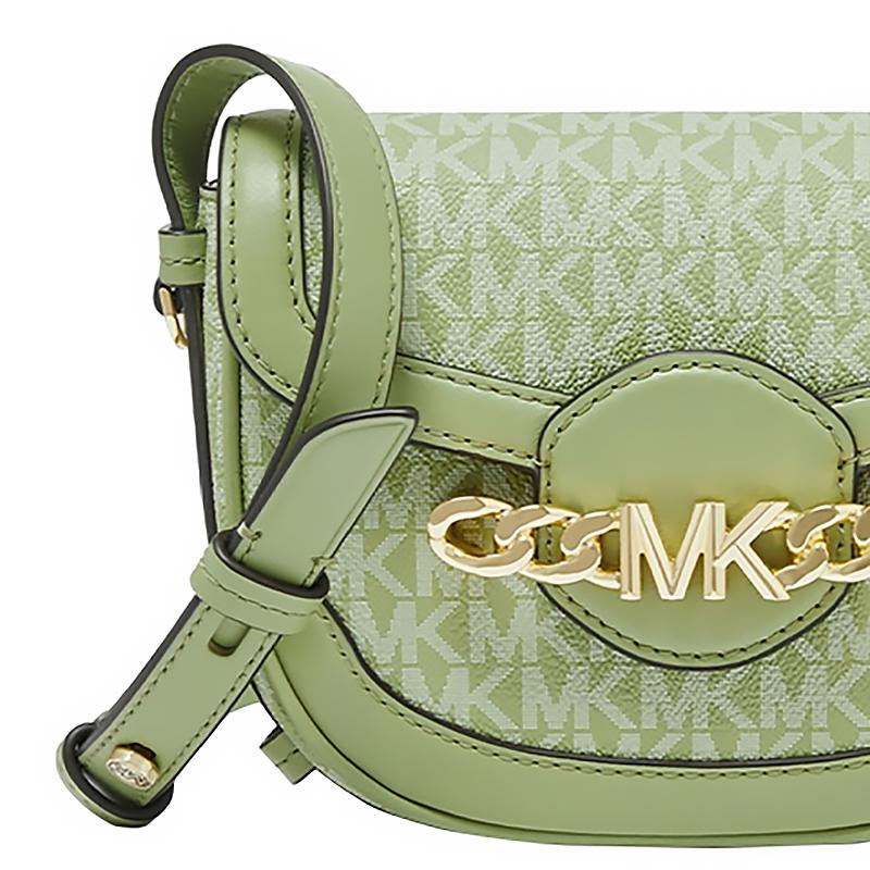 Michael Kors Hally Classic Monogram Print Loafer Buckle Commuter Fashion Flap Shoulder Bag Crossbody Bag Mini Women bags Green 32S2G2HC1B-378