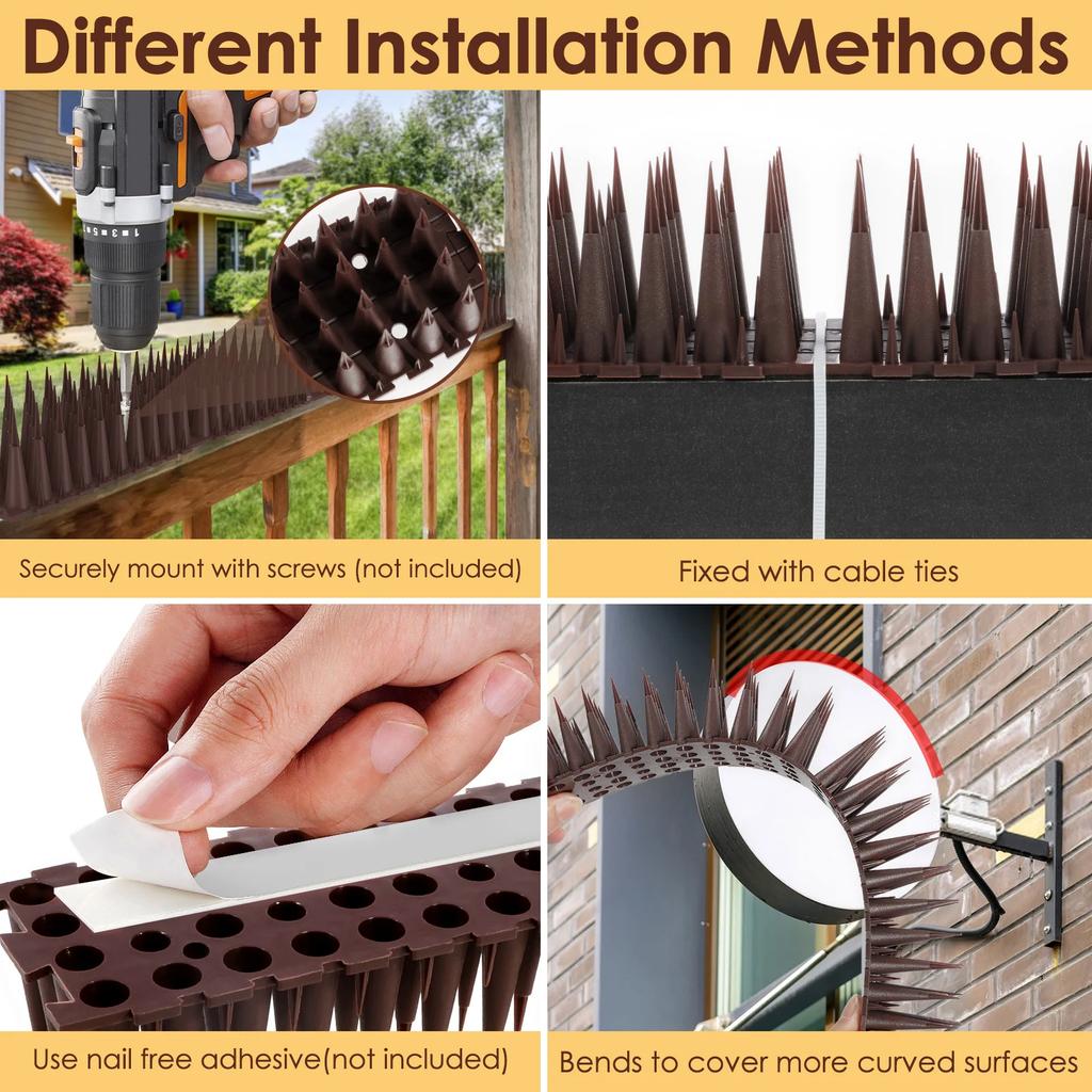 12Pcs Plastic Anti Bird And Pigeon Spikes Anti Climb Bird Spikes Fence Wall Spike Cat Repellent Spike Away Fence Kit for Outside