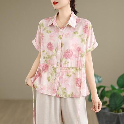 2026 Koreanisches Übergrößen Künstlerisches Retro-Hemd & Weit geschnittene Baumwoll-Leinen-Hose Sommer-Set für Damen
