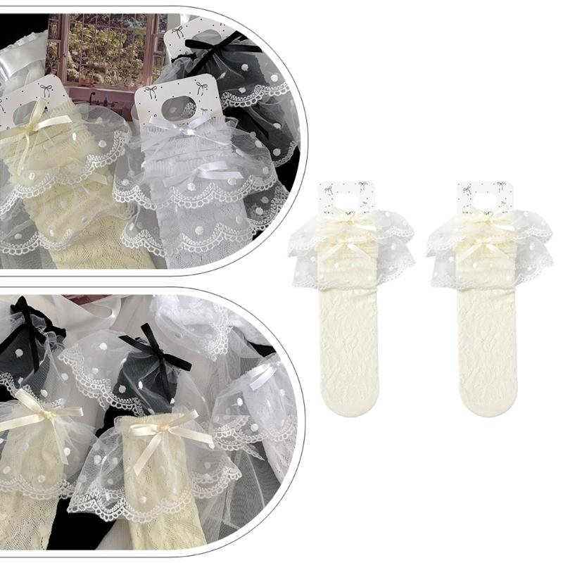 Breathable Ballet Socks for 3-13 Years Girls Feature Lovely Bowknot Design, Lovely Kids Middle Tube Socks Stackable