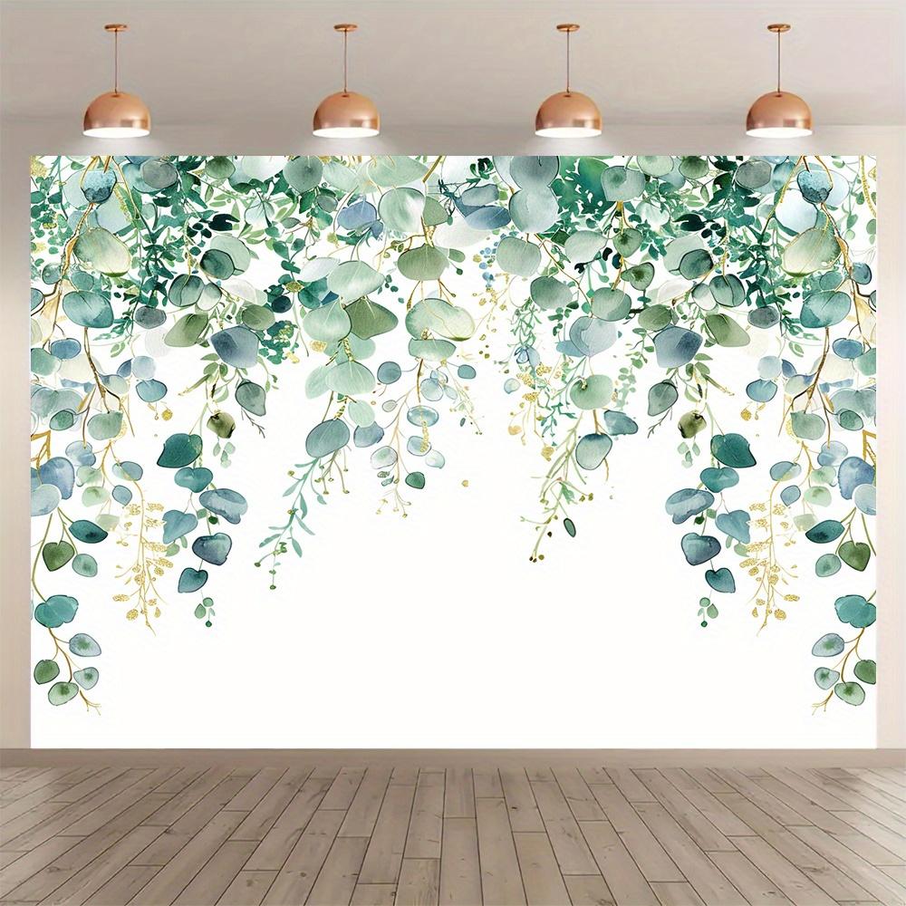 1 piece, golden-green eucalyptus leaf sexy see-through birthday party background cloth, party decoration background prop 100x150cm