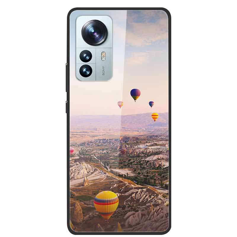 Luxus Hülle für Xiaomi 12T Pro Blumen Gehärtetes Glas Hülle für Xiaomi 12T TPU Stoßfänger Xiaomi 12 T Harte Schwarze Hülle Bunte Capa