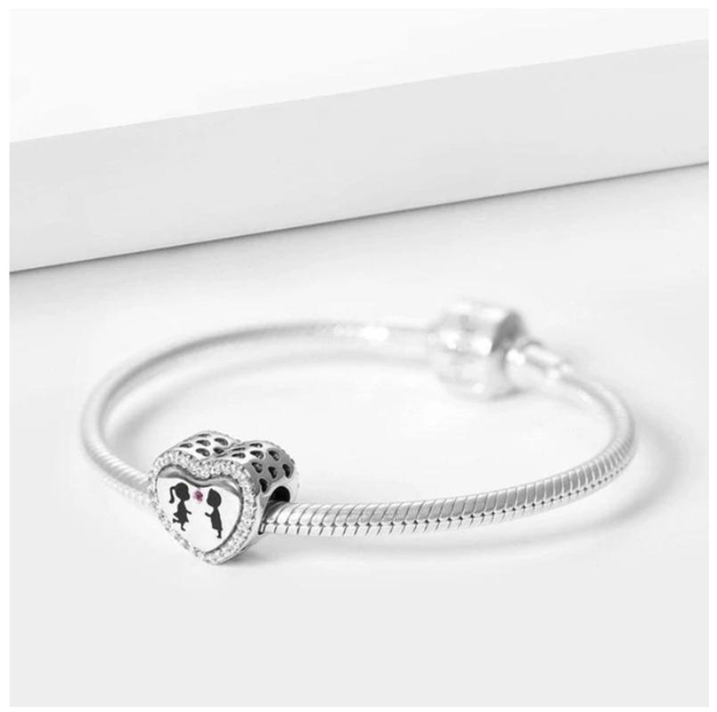 New 925 Silver Pink Heart Envelope Pendant Bead Charm Bracelet Necklace Jewelry Accessories for Women Girls