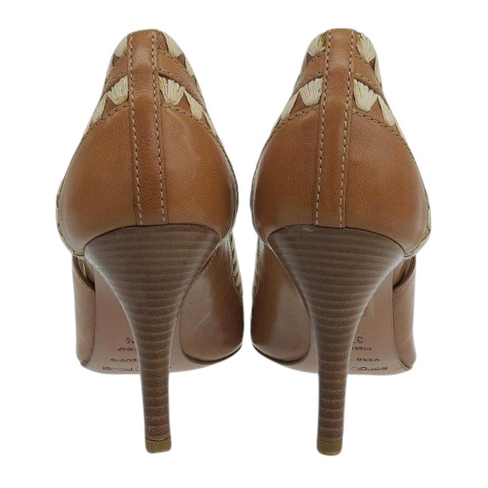 Sergio Rossi Leather pointed toe heel pumps for women, brown, size 37 1/2 shoes 37.5 BrownUsed