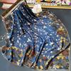 Low-key stunning Hangzhou silk mulberry silk scarf retro gray-blue printed silk scarf square shawl