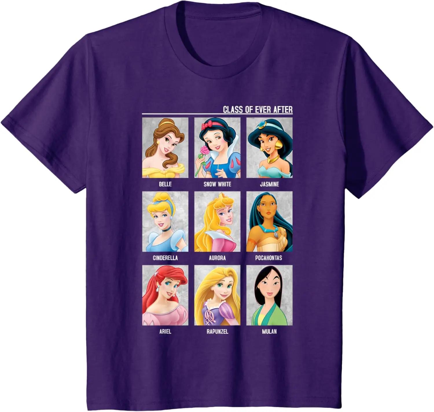 Hot Fashion Casual Disney Princesses Class of Ever After Color Graphic T-Shirt T-Shirt S-4XL Four Seasons S
