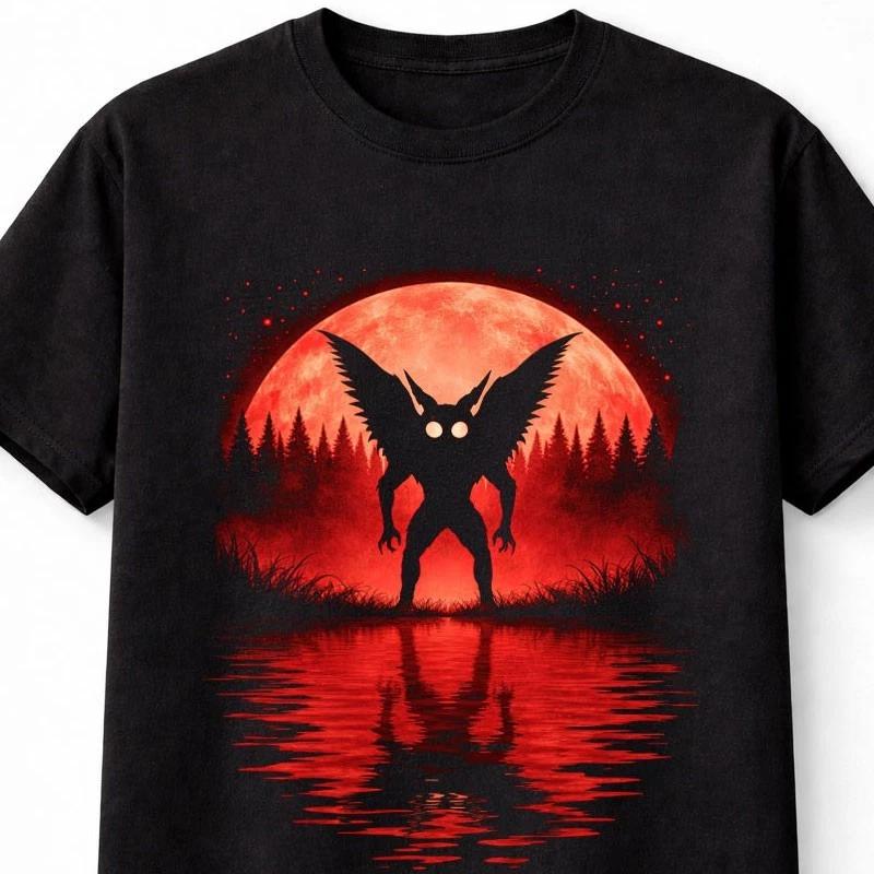 MothUnisex Cryptid Horror Red Moon Paranormal Graphic Unisex TShirt S
