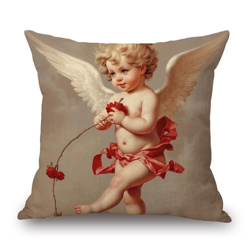 Victorian Angel Baby Cushion Cover European Vintage Baby With Flowers Love Pillow Case