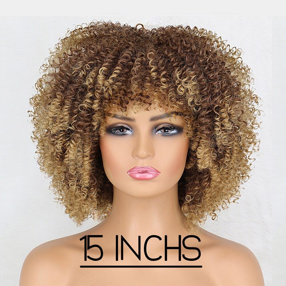 XINRAN Afro Women Fashion Short Kinky Curly Wig with Bangs Synthetic Fiber Brown Black Blonde Color Short Curly Wig Daily Wear