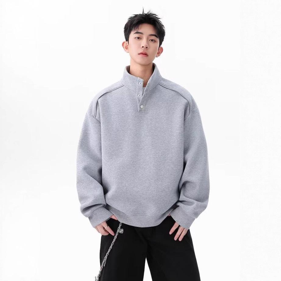 

Men s Autumn Retro Patchwork Stand Collar Hoodie - Trendy Loose-Fit Pullover XXL сірий колір