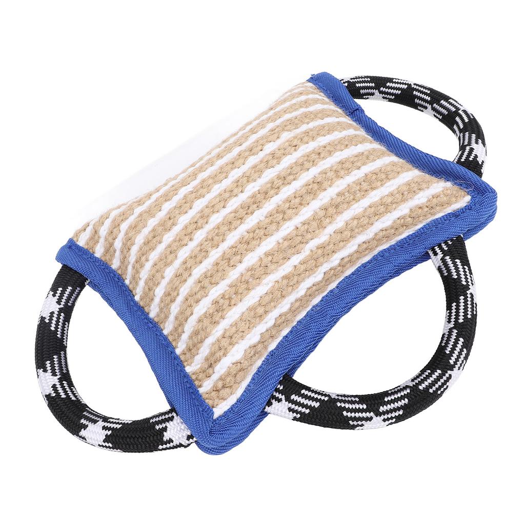 Beißkissen mit 3 starken Griffen Jute Reißfest Interaktives Spiel Hund Beiß Zerrspielzeug für erwachsene Hunde Blau