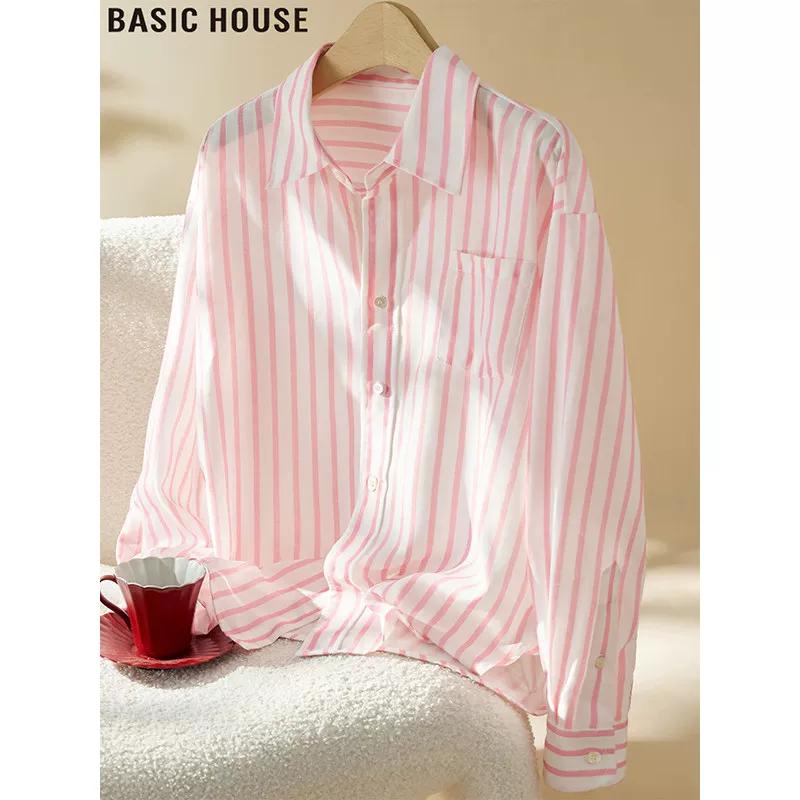 Basic House Women s Striped Long Sleeve Sun Shirt M