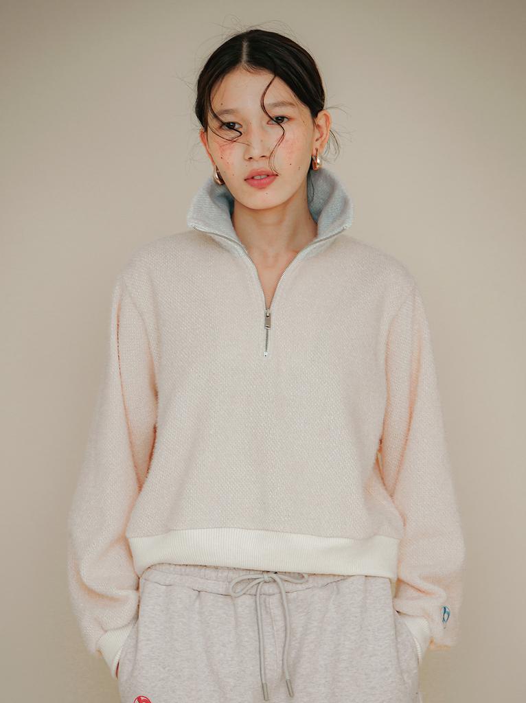 Peuswike Contrast Knit Zipup_Oat Beige