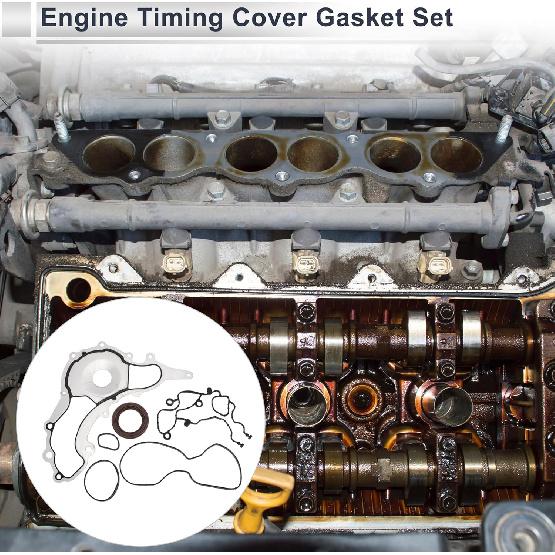 Engine Timing Cover Gasket Set TCS46162 for Jeep Wrangler 2012-2016 3.6L 3.2L Long-lasting Sealing Chain Case Cover Gasket Rubber,Metal 1 Set