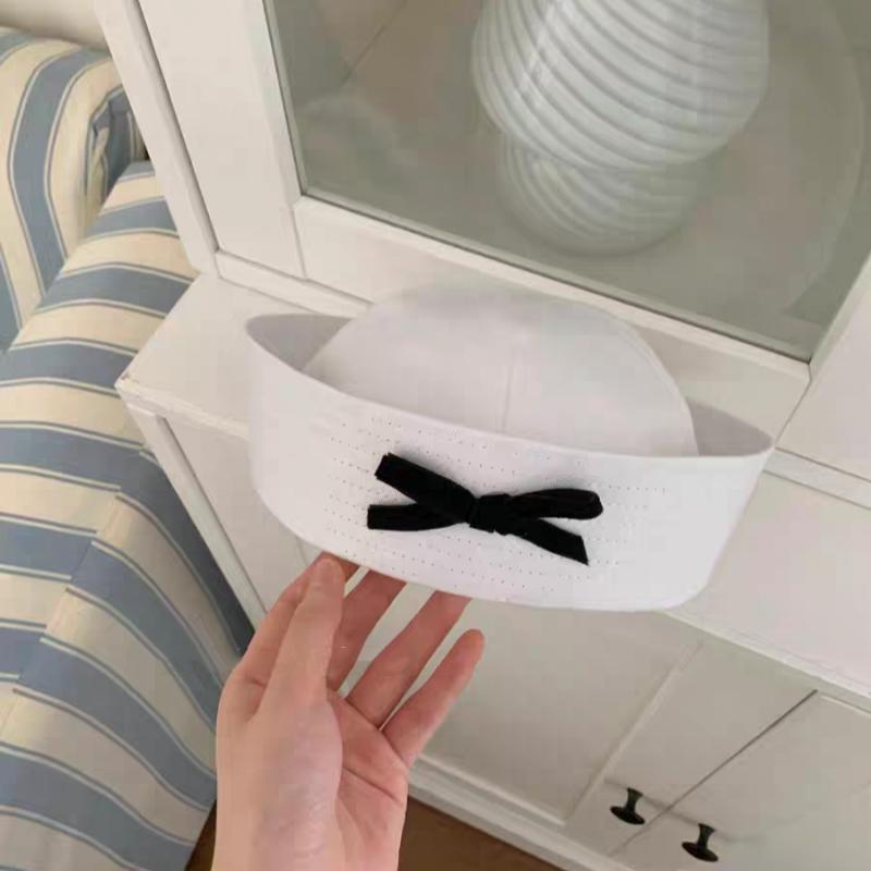 Bowknot Beret Cap Y2K Pink White Navy Hat Dome Cap Flip Eaves Sailor Hat Nurse Cosplay Hat Y2K Sweet Uniform Hats Nurse Cosplay