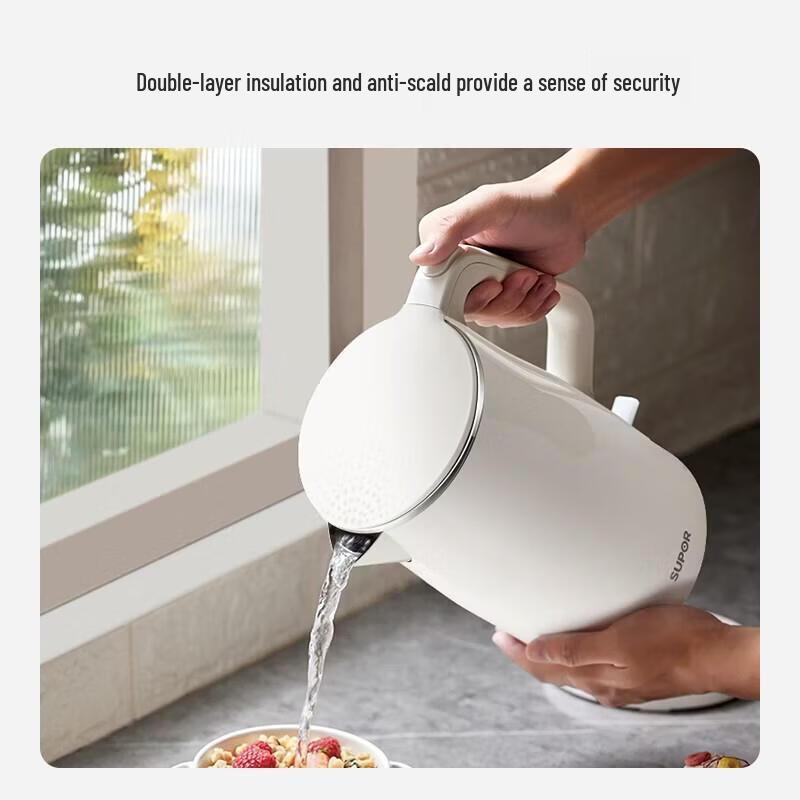 Supor 1,5 literes, kétrétegű, forrázás elleni, rozsdamentes acél elektromos vízforraló