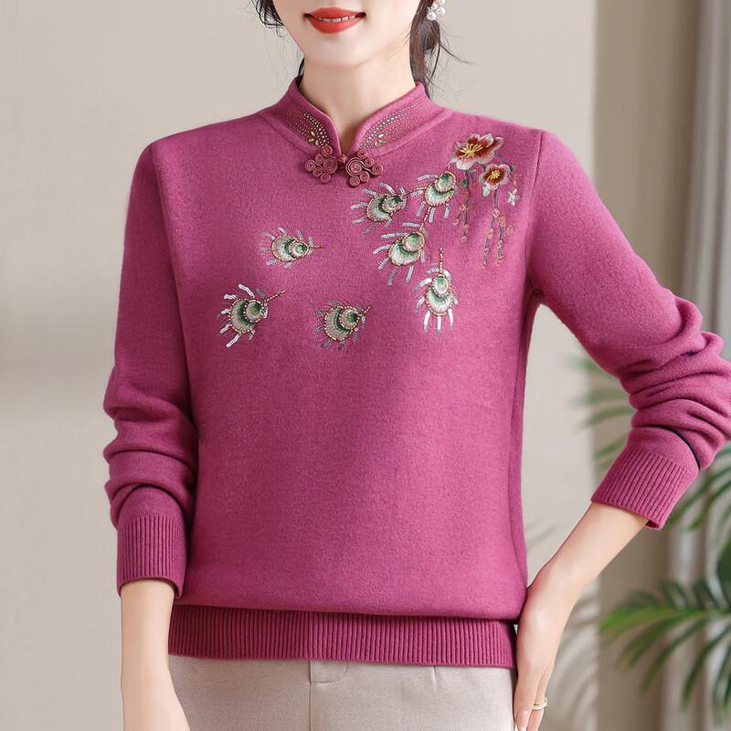 Yonghua Women's Fleece-Lined Qipao Collar Knit Sweater