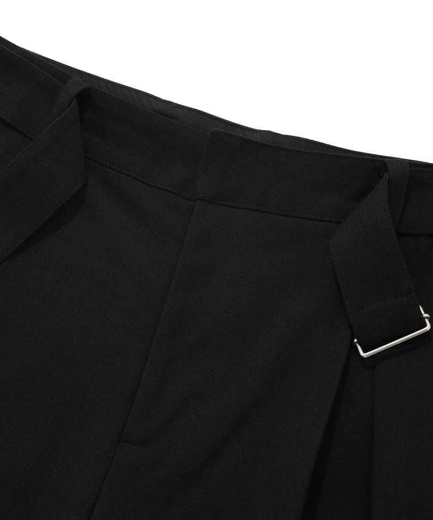 FALLETT Belted Double-Pleated Wool Slacks Black