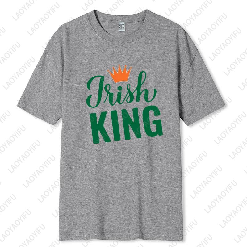 St Patricks Day King and Queen Printed Cotton TShirt Matching Couple Outfit Lovers Shamrock Husband Wife Tee Mr and Mrs Tops