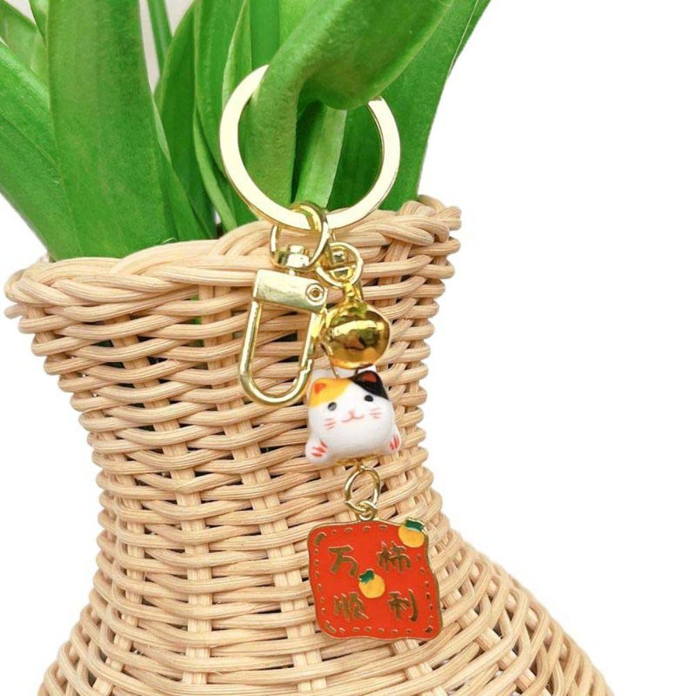 

Cartoon Maneki Neko Pendant Bag Pendant Sakura Car Keyring Kawaii Ceramic Cat Keychain Kids Style 2