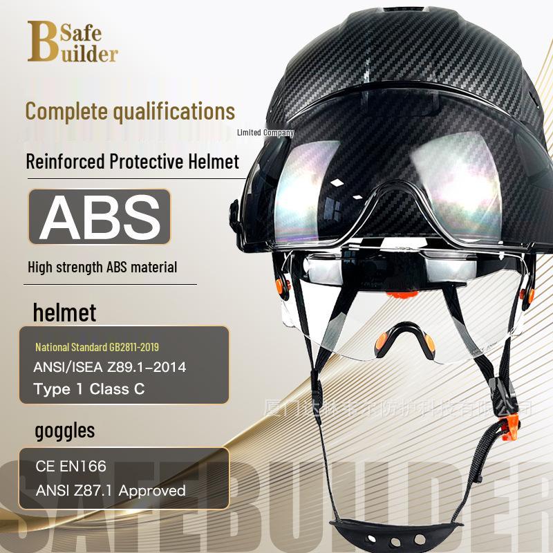SAFEBUILDER Carbon Fiber Safety Helmet with Double-Layer Goggles for Construction Protection