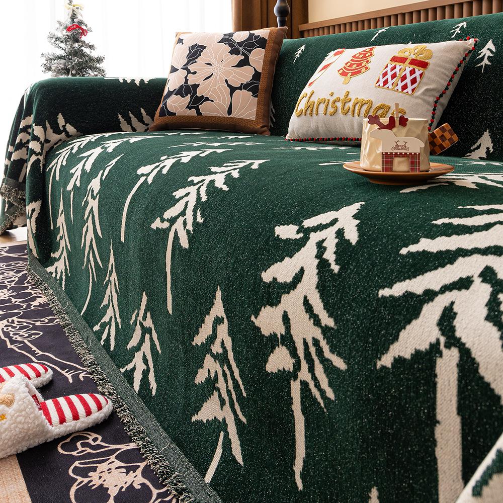 Christmas Festival Decoration Chenille Sofa Cover,All Seasons Blanket Sofa Towel,Living Room Sofa Cover,Anti-cat Scratch Cover