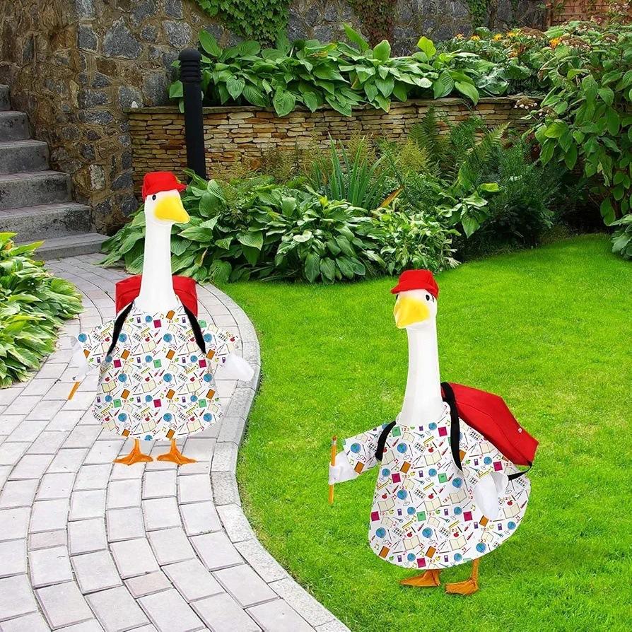 1Set Goose Outfit 23 Inch School Opening Porch Gooes Costume Set Lawn Goose Clothes for Home Yard Patio Garden Statue Decoration