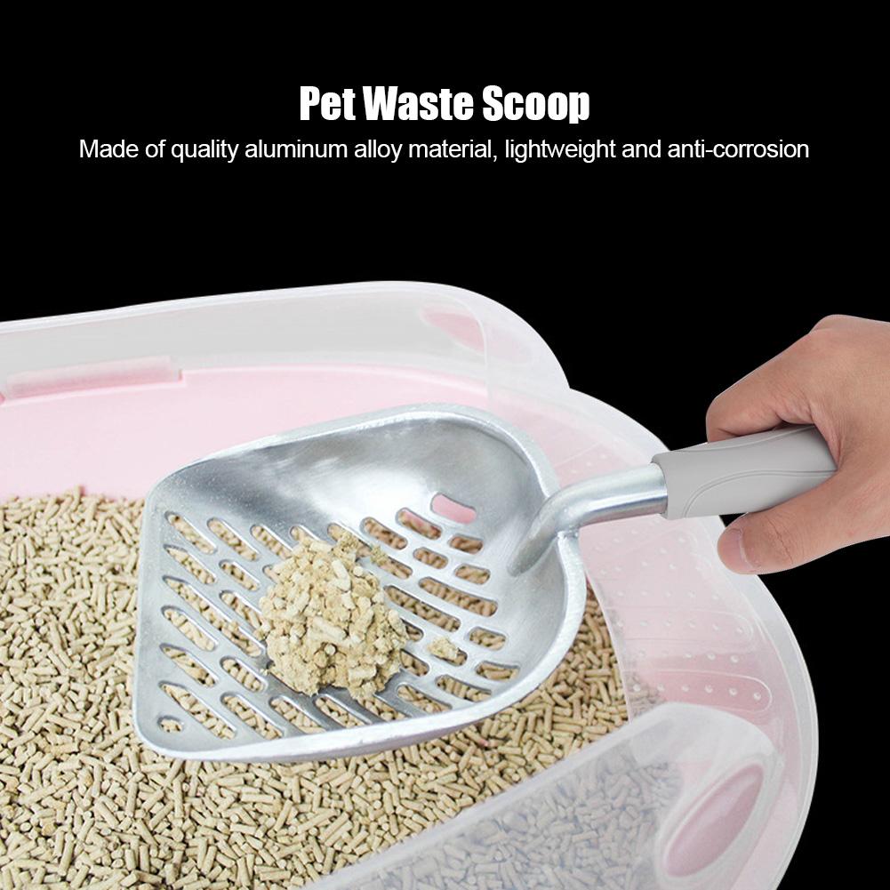 Aluminum Alloy Pet Cat Litter Scoop Sifter Shovel Hollow Dog Puppy Waste Holder(Black)