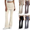 Damen High Waist Schlag-Yogahose mit Rock-Überlage Dehnbare Weitbeinige Hose für Freizeit-Fitnessaktivitäten