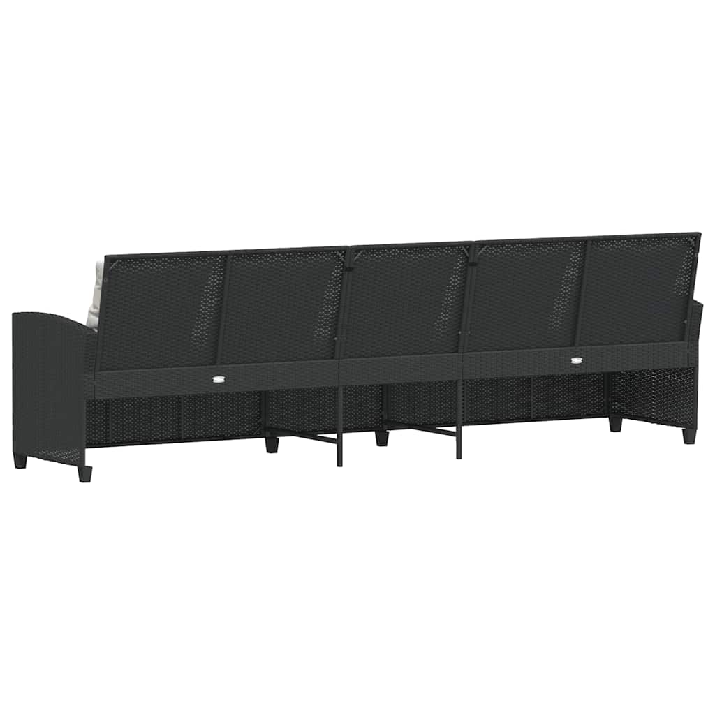 vidaXL Gartensofa 5-Sitzer mit Kissen Schwarz Poly Rattan