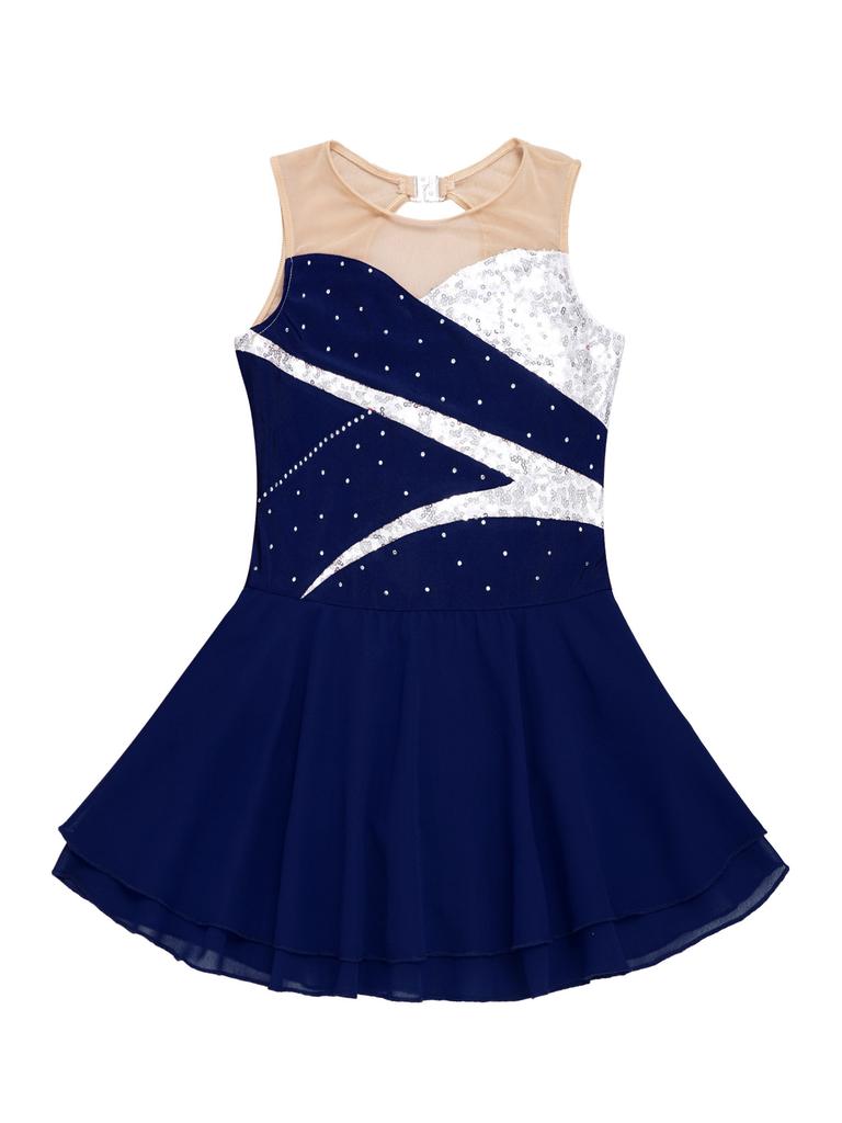 Kid Girls Shiny Sequins Figure Skating Dress Rhinestone Gymnastics Leotard Ballet Tutu Dress Costumes