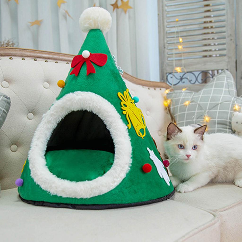 Warm Cat Cave Bed for Indoor Cats Washable Self-Warming Beds Calming Tent House for Puppies Small Dogs Non-Slip Bottom