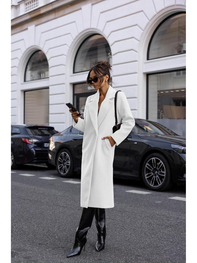 2024 Bestseller Women's Winter Simple Solid Long Sleeve Mid-Length Wool Coat