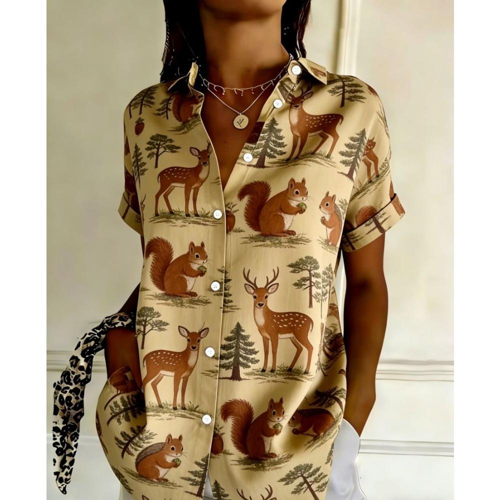 Women s Retro Geometric Striped Printed Button Short Sleeved Shirt with a Lapel Top, Summer Casual Short Sleeved Shirt S