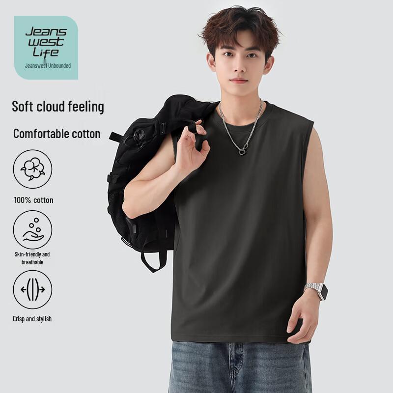 Jeanswest Men s Solid Sleeveless Cotton T-Shirt 4XL