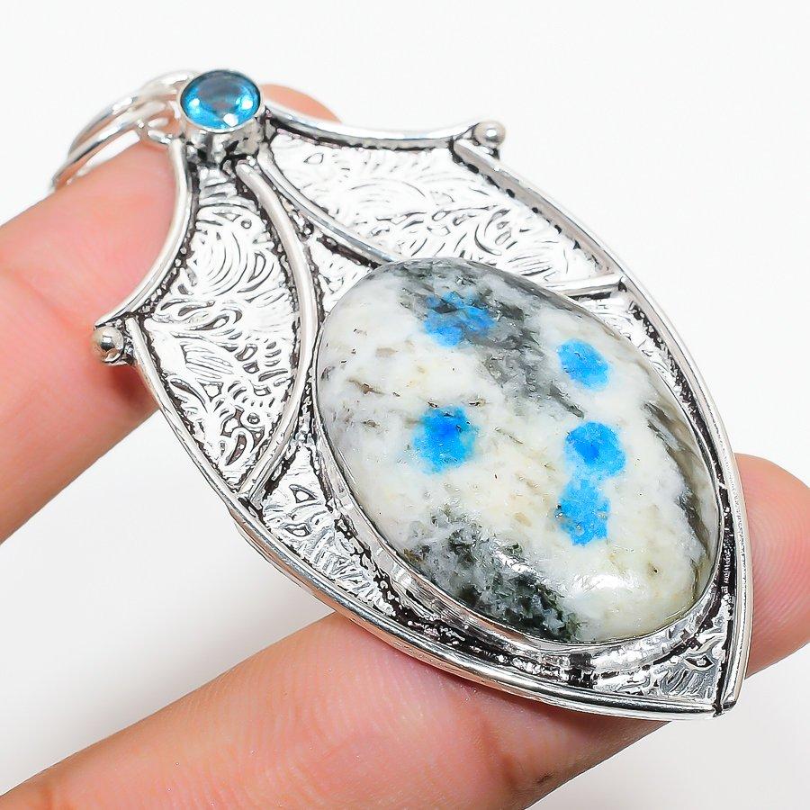 

Natural K2 Blue Azurite, Blue Topaz 925 Sterling Silver Pendant 2.84 p3u24