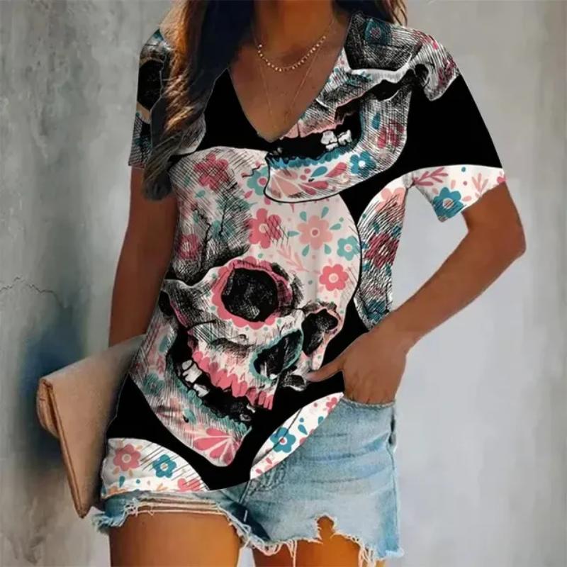 

Женская футболка с 3d готическим принтом скелета и черепа, винтажные женские футболки с круглым вырезом, женский топ в стиле Харадзюку, свободная женская одежда с короткими рукавами XXXL