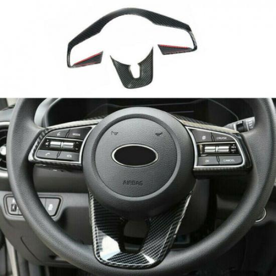 Carbon Fiber 2X Car Steering Wheel Decor Cover Trim For Kia Forte K3 2019-2024