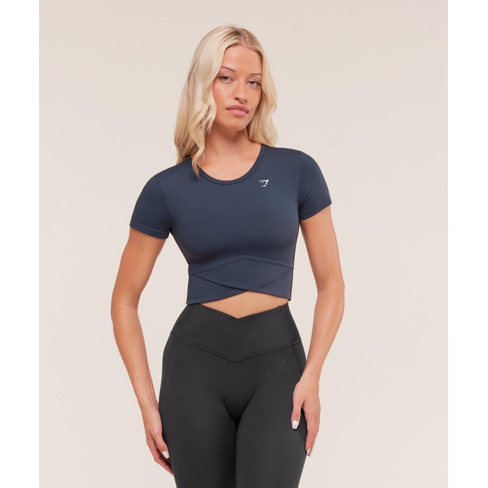 Gymshark Crossover Midi Top With Shelf Heavy Blue B4c3e Uctn