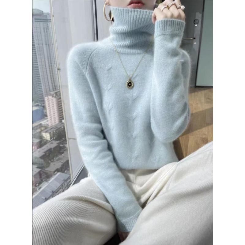 

Женский вязаный свитер с высоким воротником-стойкой, новый осенне-зимний, толстый, с отложным воротником, свободный, для ношения под низ, рубашка-основа, женский One Size изумрудный