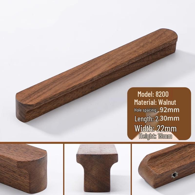 Japanese Minimalist Walnut Handle Solid Wood Cabinet and Wardrobe Drawer Handle