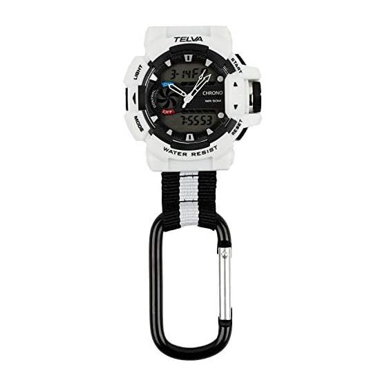 [CREPHA] CREPHA Pocket Watch Carabiner Watch Digital Analog Waterproof Stopwatch with Light White AZ-CB-AD078-WT