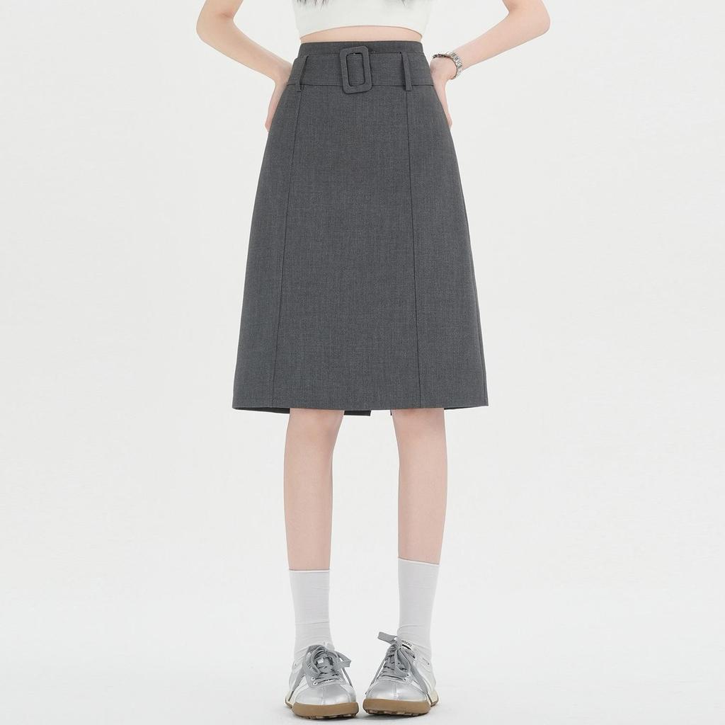 Elegant Gray High-End Midi Skirt: Women's Slim-Fit A-Line for Spring/Summer