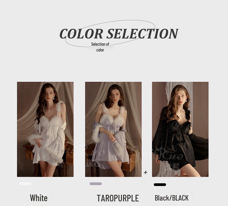 Guiruo Silver Padded Lingerie Set - Sexy Plus Size Camisole Nightgown & Robe 4419